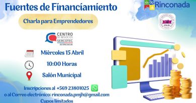 EMPRENDEDORES DE RINCONADA PODRÁN CONOCER OPCIONES DE FINANCIAMIENTO EN CHARLA DE SERCOTEC