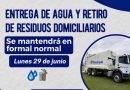 REPARTO DE AGUA Y RETIRO DE RESIDUOS DOMICILIARIOS SE MANTENDRÁ EN FORMA NORMAL EN ESTE FIN DE SEMANA LARGO