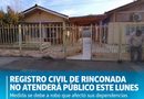 REGISTRO CIVIL DE RINCONADA NO ATENDERÁ PÚBLICO ESTE LUNES